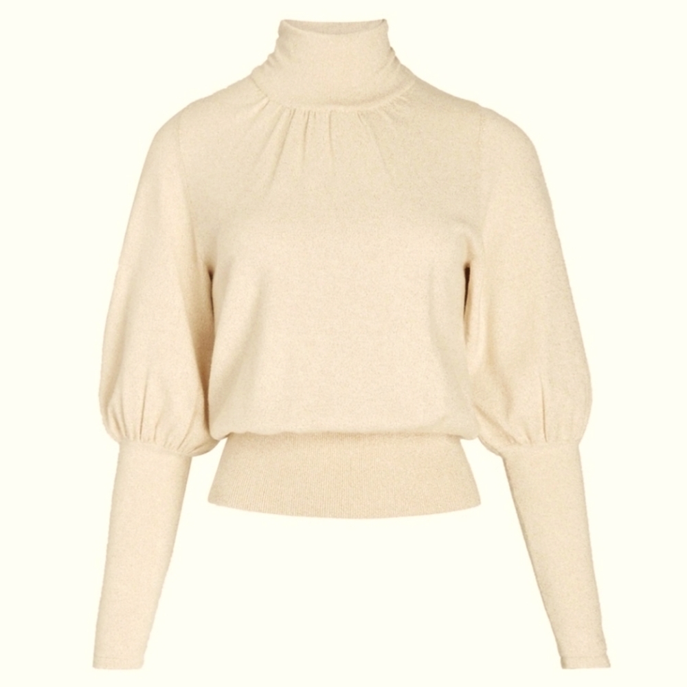 Express High Ribbed Blouson Sleeve Turtleneck Sweater